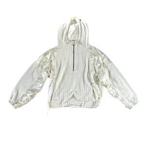 Free People Sweetest Knit Hooded Half Zip Pullover Ivory Iridescent Size M